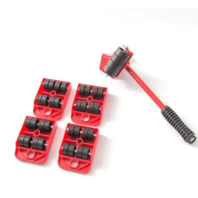 Set AT PERFORMANCE Echipament Pentru Mutat Mobila, Metal, Rosu, 5 Piese, Maxima 150 Kg